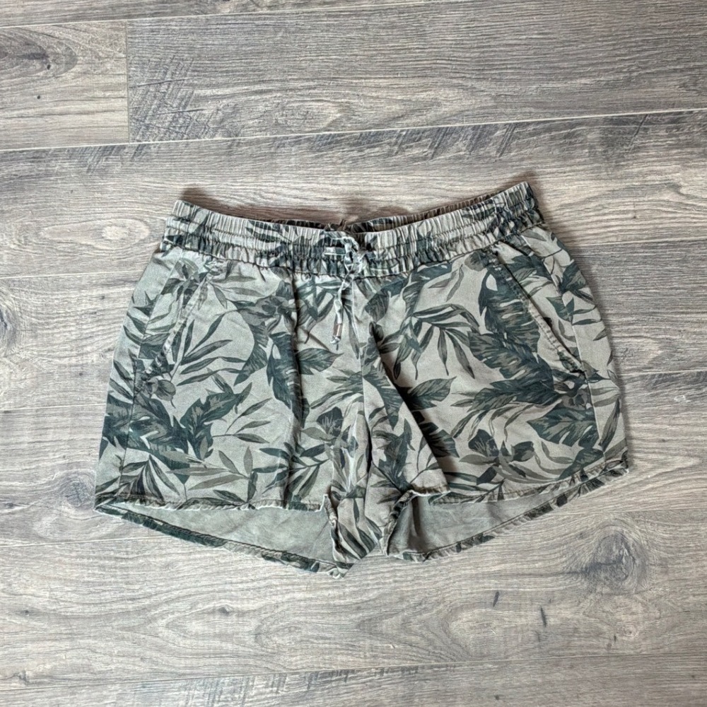 Old Navy Womens Small Green Tropical Palm Leaf Linen Blend Drawstring Shorts